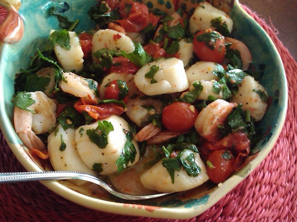 seafood salad with roasted tomatoes